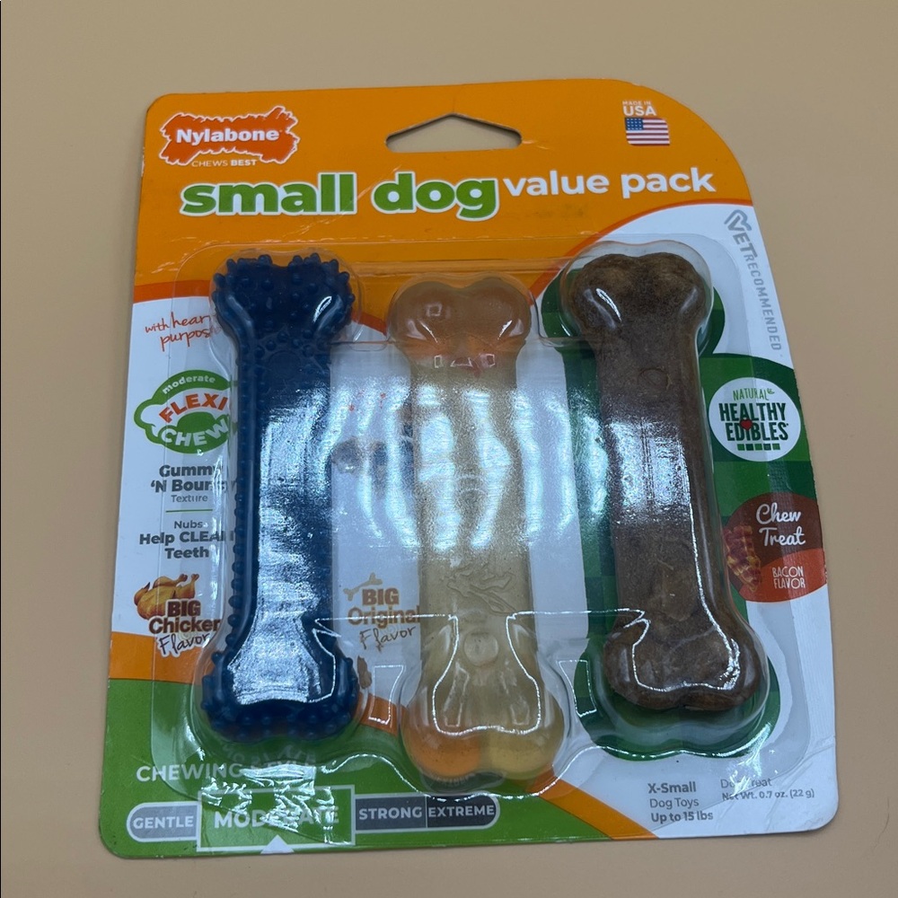 Nylabone Triple Value Pack FlexiChew Small Dog Bone Toys, Teeth Cleaning Chew